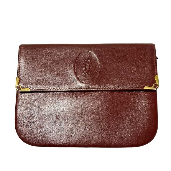 Cartier Vintage Rare Coin Purse Card Holder Wallet Bordeaux Red  Mini Clutch - Picture 1 of 16
